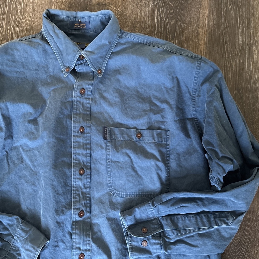 Ralph Lauren Vintage 90s Chaps Shirt Men's Navy Blue Long Sleeve 16 1/2 34/35